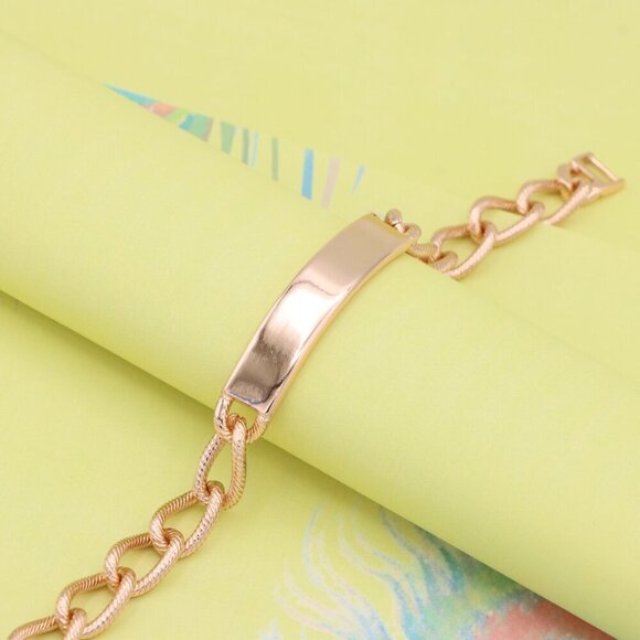 "Bold Link Rose Gold Bracelet with Sleek Polished Plate Accent, XPBL1079 - Picture 5 of 12